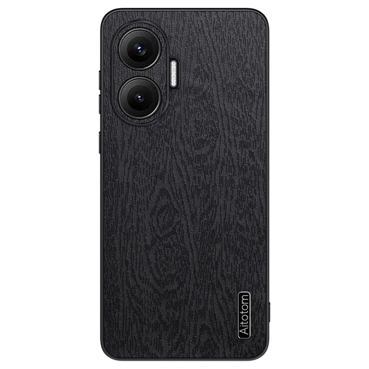 Funda para Xiaomi Redmi Turbo 4 Pro 5G con Textura de Madera, Cuero Sintético y Carcasa de PC y TPU - Negro