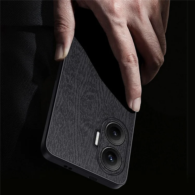 Funda para Xiaomi Redmi Turbo 4 Pro 5G con Textura de Madera, Cuero Sintético y Carcasa de PC y TPU - Negro