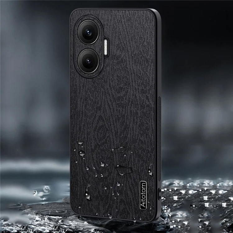 Funda para Xiaomi Redmi Turbo 4 Pro 5G con Textura de Madera, Cuero Sintético y Carcasa de PC y TPU - Negro