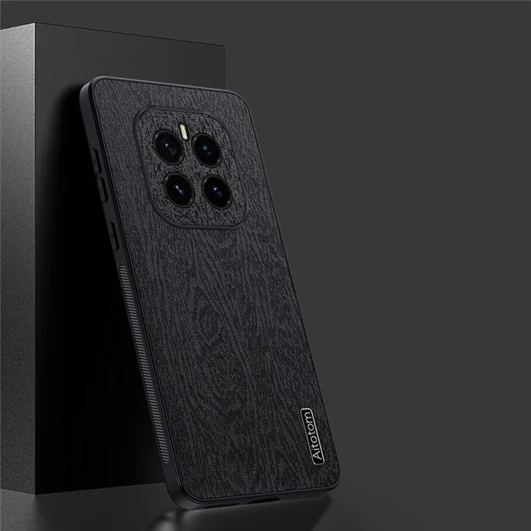 For Honor GT Pro Case Wood Texture PU Leather Coated PC TPU Phone Cover - Black