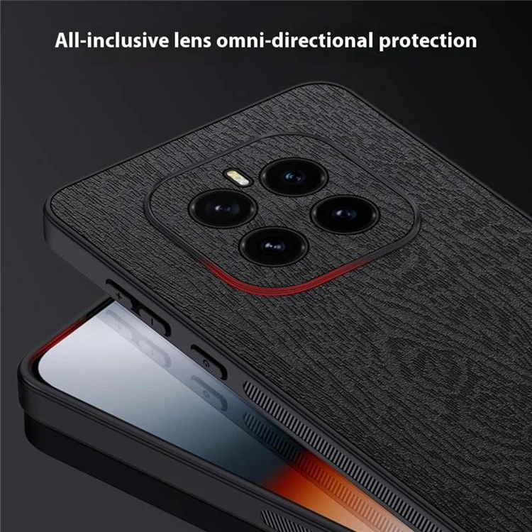 For Honor GT Pro Case Wood Texture PU Leather Coated PC TPU Phone Cover - Black
