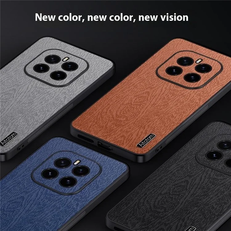 For Honor GT Pro Case Wood Texture PU Leather Coated PC TPU Phone Cover - Black