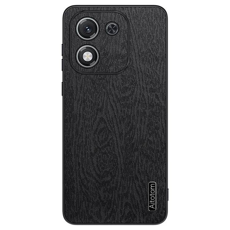 For Honor X70i Case Wood Texture PU Leather Coated PC TPU Phone Cover - Black