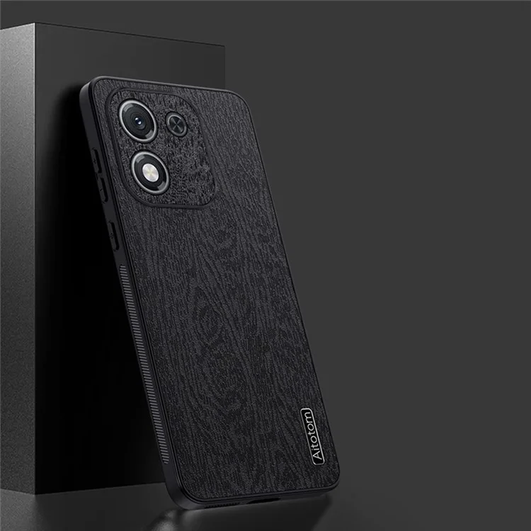 For Honor X70i Case Wood Texture PU Leather Coated PC TPU Phone Cover - Black