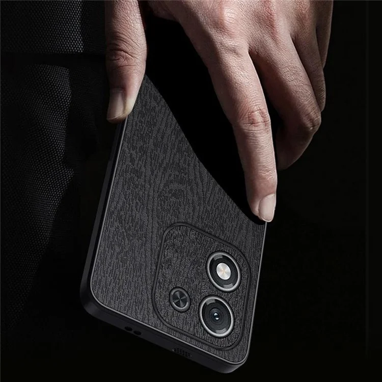 For Honor X70i Case Wood Texture PU Leather Coated PC TPU Phone Cover - Black