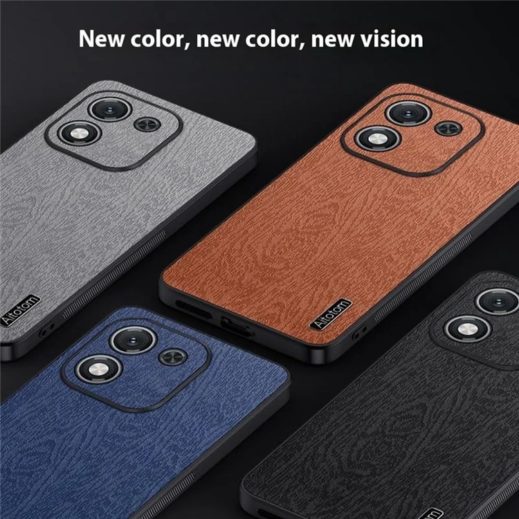 For Honor X70i Case Wood Texture PU Leather Coated PC TPU Phone Cover - Black
