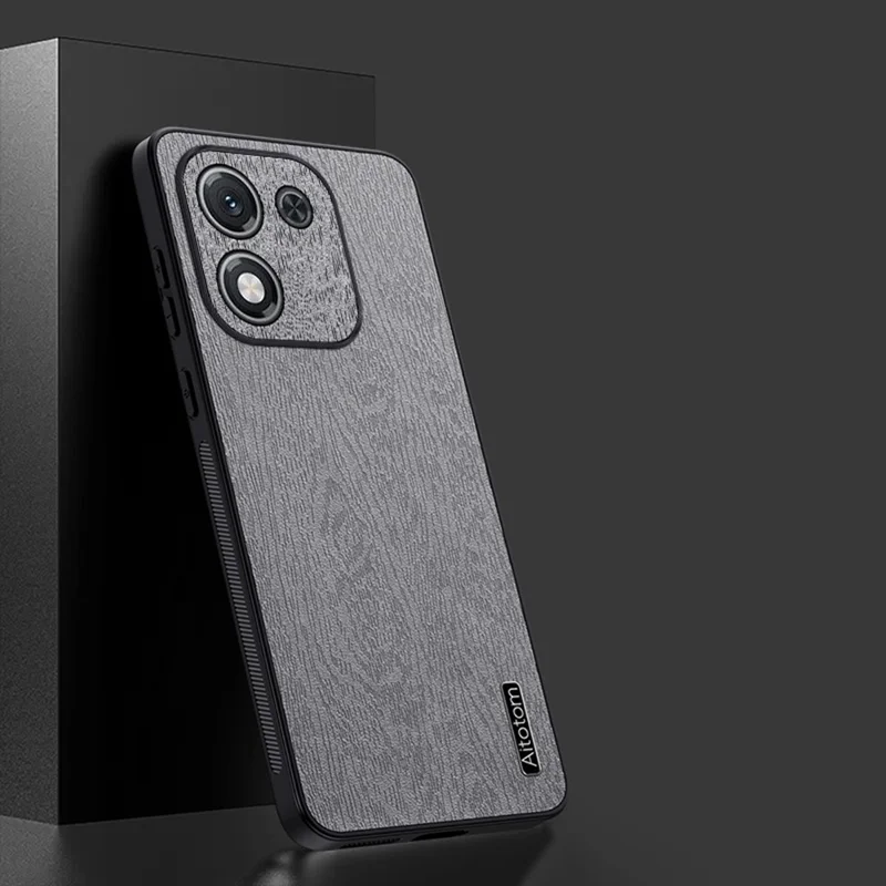 For Honor X70i Case Wood Texture PU Leather Coated PC TPU Phone Cover - Grey
