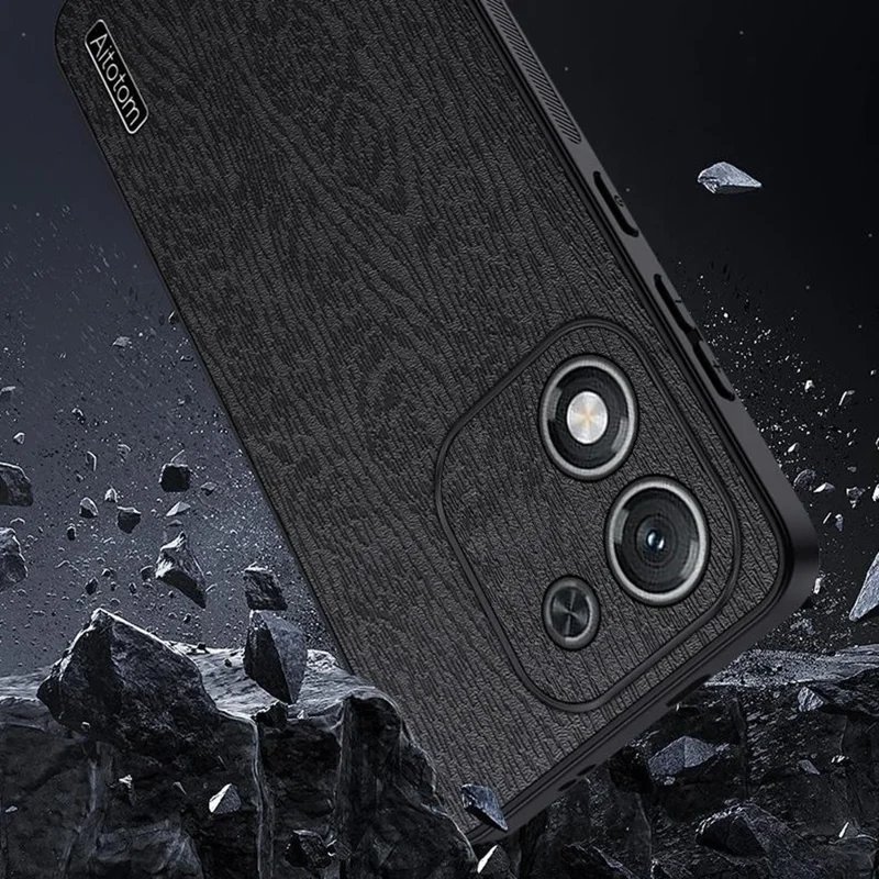 For Honor X70i Case Wood Texture PU Leather Coated PC TPU Phone Cover - Grey