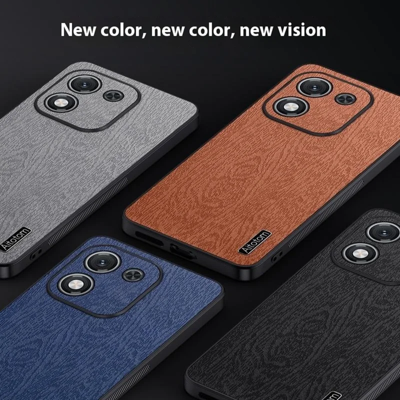 For Honor X70i Case Wood Texture PU Leather Coated PC TPU Phone Cover - Grey