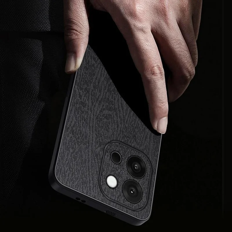 Für OnePlus 13T 5G Hülle Holzstruktur PU-Leder Beschichtetes PC TPU Handyhülle - Schwarz