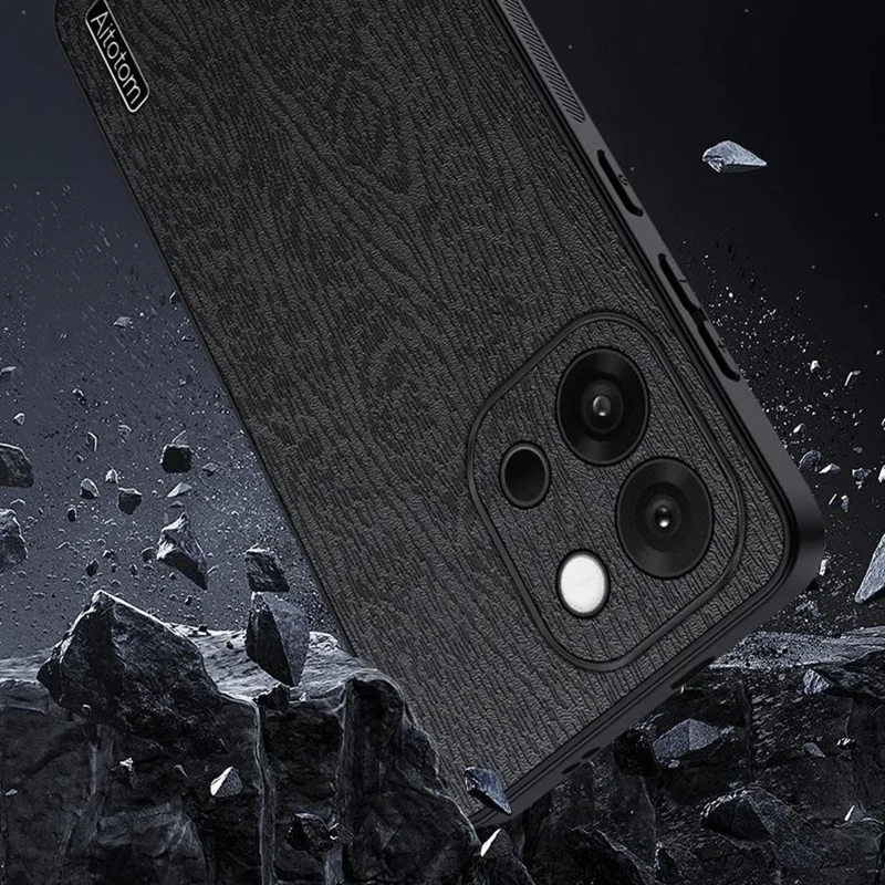 Für OnePlus 13T 5G Hülle Holzstruktur PU-Leder Beschichtetes PC TPU Handyhülle - Schwarz