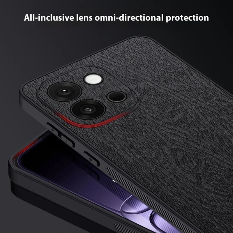Für OnePlus 13T 5G Hülle Holzstruktur PU-Leder Beschichtetes PC TPU Handyhülle - Schwarz