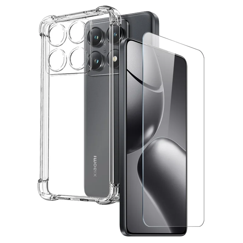 NORTHJO For Xiaomi 14T Pro Case Four Corner Shockproof TPU Clear Phone Cover with Tempered Glass