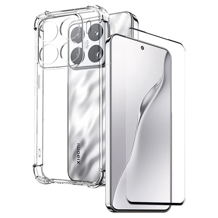 NORTHJO For Xiaomi 15 Pro Case Shockproof TPU Clear Phone Cover with 3D Curved Tempered Glass