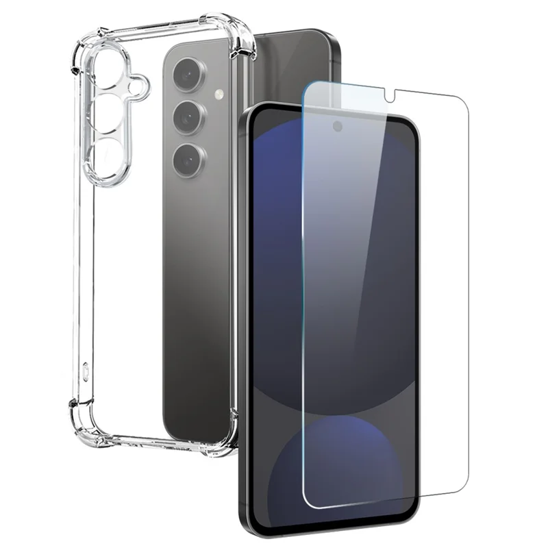 NORTHJO For Samsung Galaxy S24 FE Case Four Corner Shockproof TPU Clear Phone Cover with Tempered Glass
