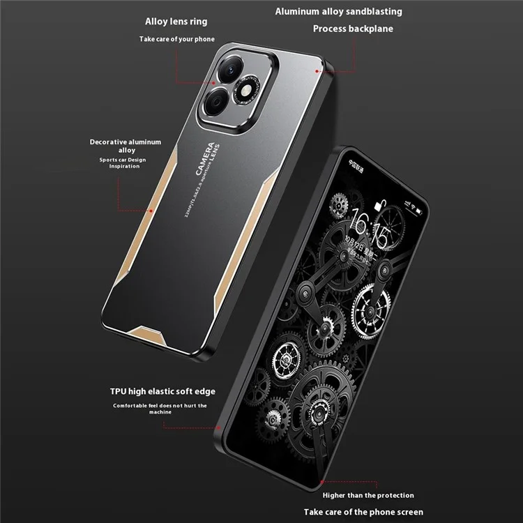 For Honor X60i 5G Handyhülle aus Aluminium-Legierung TPU PC Rückseite - Gold