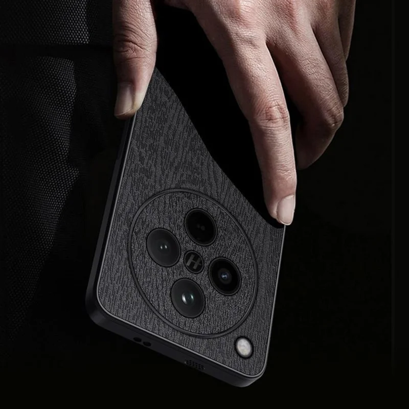 For Oppo Find X8s+ 5G Case Wood Texture PU Leather Coated PC TPU Phone Cover - Black