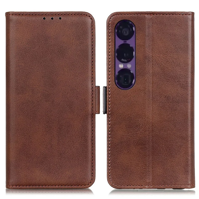 Obudowa z podstawką do Sony Xperia 1 VII, pokrowiec z PU skórą o fakturze skórzanego bydlęcego - brązowy