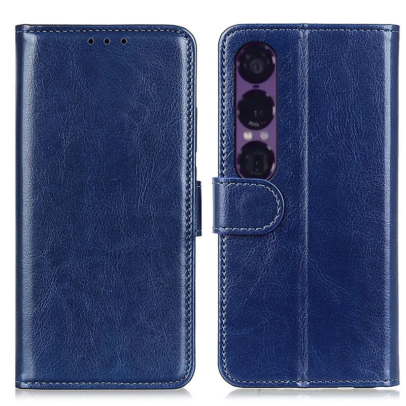 For Sony Xperia 1 VII Case Crazy Horse Texture PU Leather Phone Stand Cover - Blue