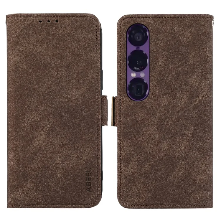 ABEEL для Sony Xperia 1 VII Чехол из искусственной кожи с подставкой и защитой RFID - Коричневый