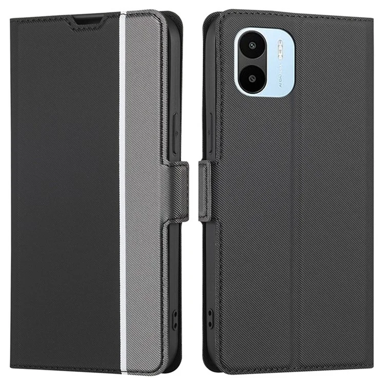 For Xiaomi Redmi A1 4G / A2 4G Twill Texture Ultra-thin Stand Phone Case PU Leather + TPU Card Slots Cover - Black