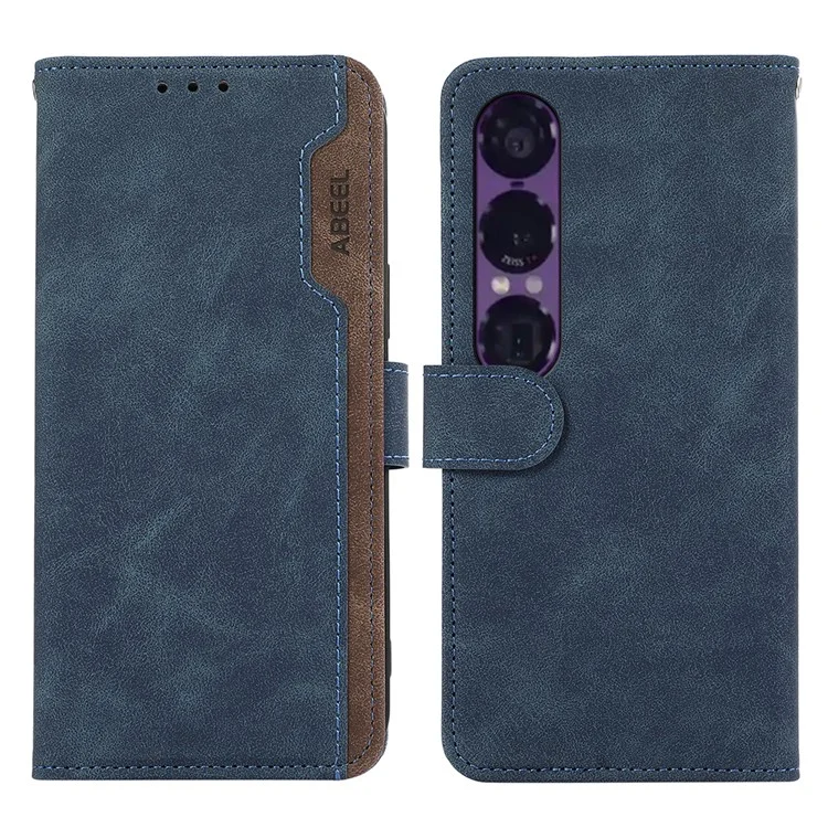 Чехол ABEEL для Sony Xperia 1 VII с цветными вставками из кожи, с флип-крышкой и защитой от RFID - Синий