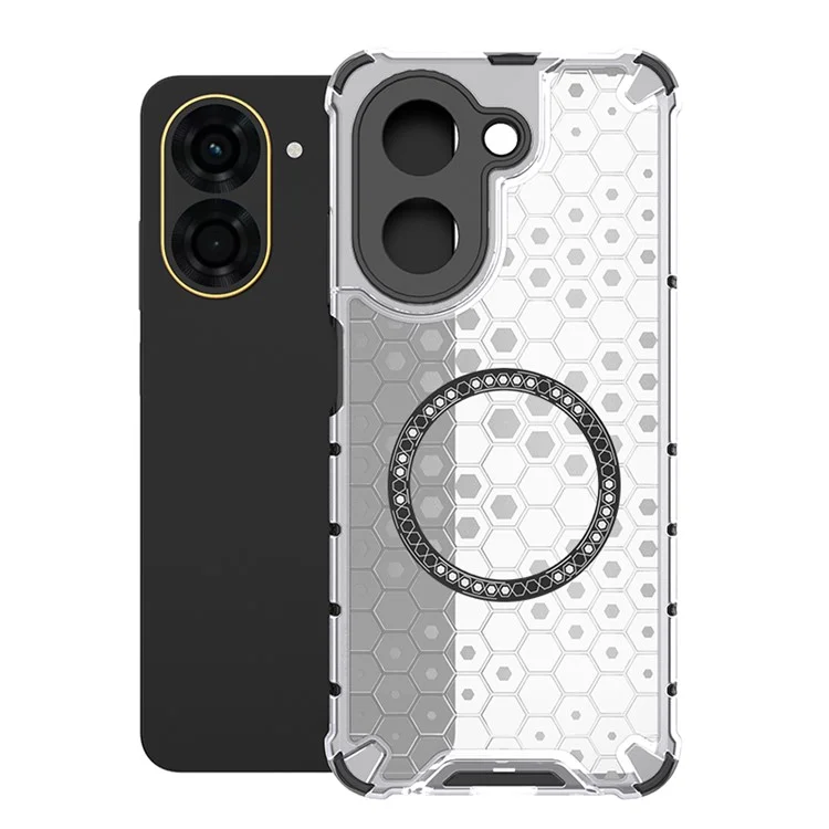 Pour Xiaomi Redmi A5 4G (171,7 mm) / Poco C71 4G Étui Compatible avec MagSafe Design Nid d'Abeille TPU + PC Coque de Téléphone - Transparent