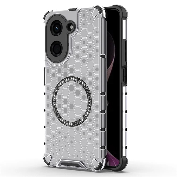 Pour Xiaomi Redmi A5 4G (171,7 mm) / Poco C71 4G Étui Compatible avec MagSafe Design Nid d'Abeille TPU + PC Coque de Téléphone - Transparent