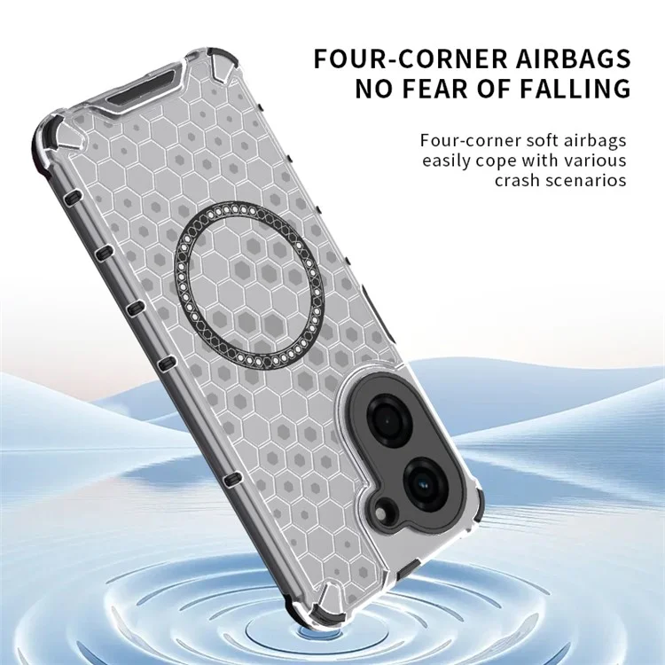 Pour Xiaomi Redmi A5 4G (171,7 mm) / Poco C71 4G Étui Compatible avec MagSafe Design Nid d'Abeille TPU + PC Coque de Téléphone - Transparent
