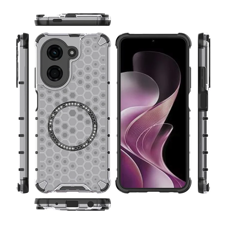 Pour Xiaomi Redmi A5 4G (171,7 mm) / Poco C71 4G Étui Compatible avec MagSafe Design Nid d'Abeille TPU + PC Coque de Téléphone - Transparent