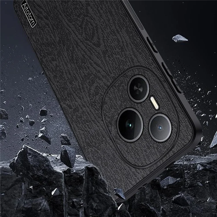 For Honor Power 5G Hülle Holzstruktur PU-Leder Beschichtete PC TPU Handyhülle - Schwarz