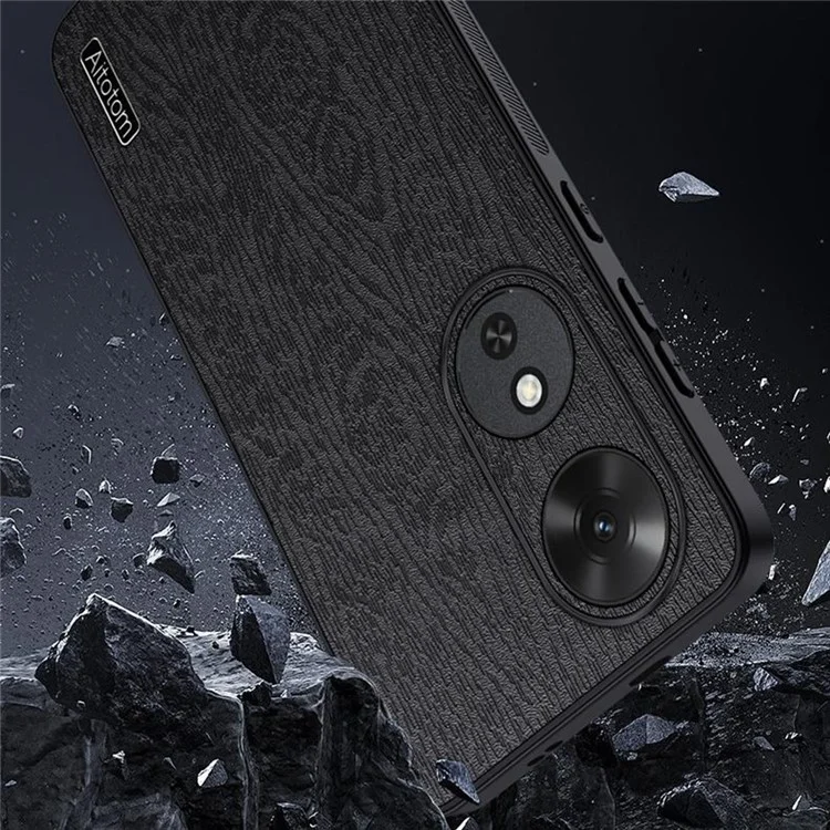 Funda para Honor Play 60 5G con Textura de Madera, Cuero Sintético y Carcasa de PC y TPU - Negro