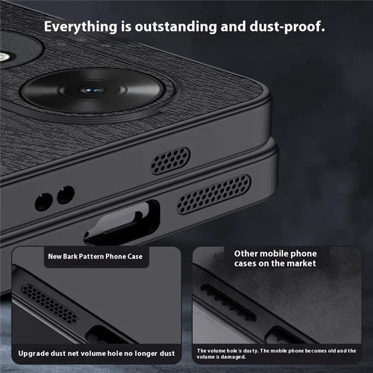 Funda para Honor Play 60 5G con Textura de Madera, Cuero Sintético y Carcasa de PC y TPU - Negro