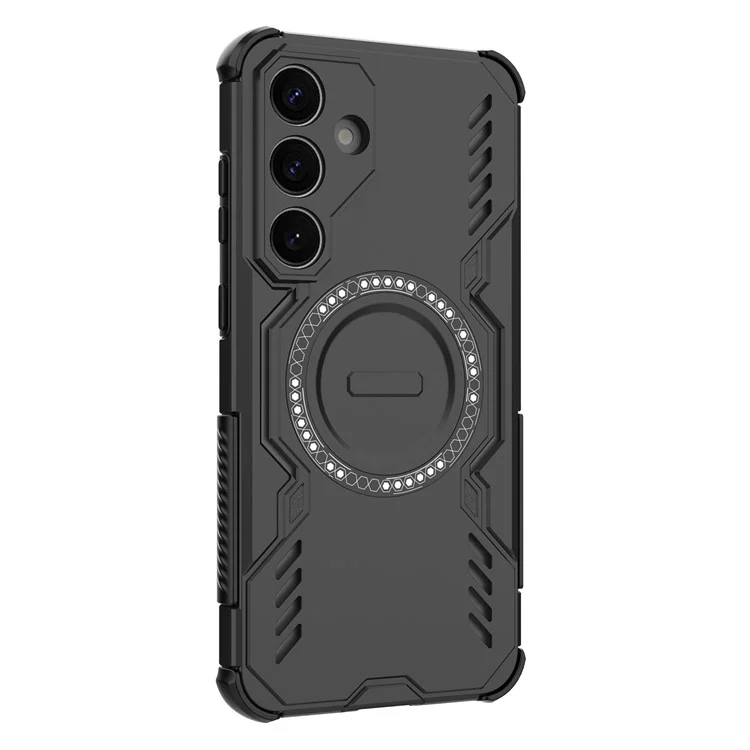 For Samsung Galaxy S25 Magnetic Case Butterfly Armor Hollow Heat Dissipation PC + TPU Phone Cover - Black