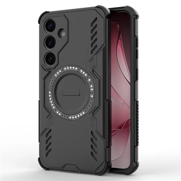 For Samsung Galaxy S25 Magnetic Case Butterfly Armor Hollow Heat Dissipation PC + TPU Phone Cover - Black