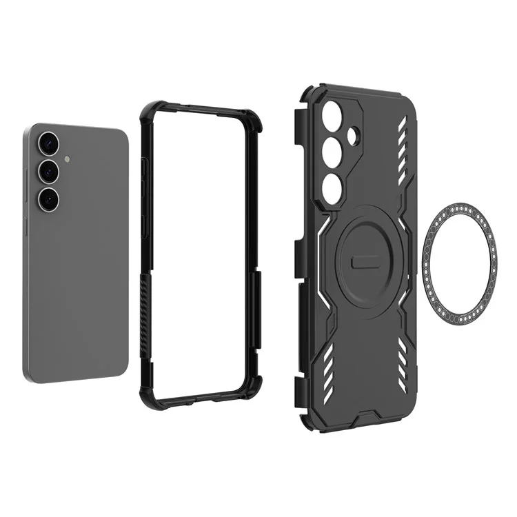For Samsung Galaxy S25 Magnetic Case Butterfly Armor Hollow Heat Dissipation PC + TPU Phone Cover - Black
