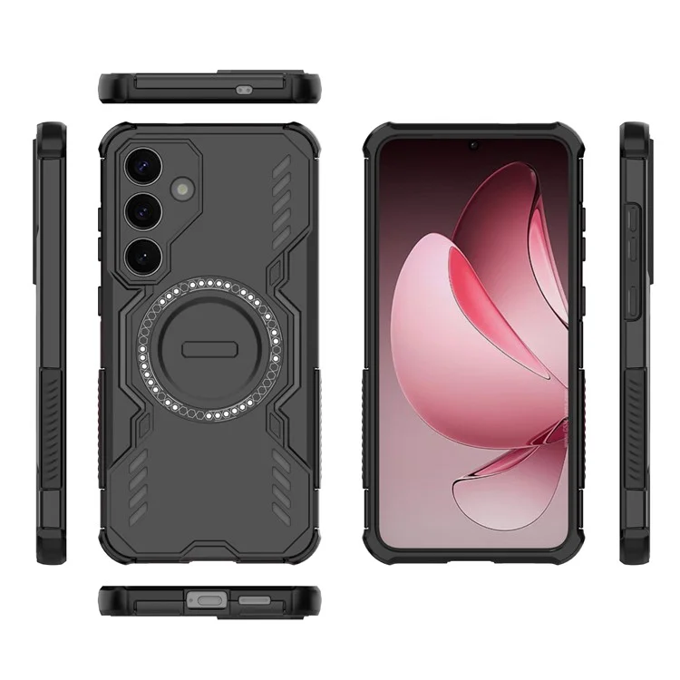 For Samsung Galaxy S25 Magnetic Case Butterfly Armor Hollow Heat Dissipation PC + TPU Phone Cover - Black