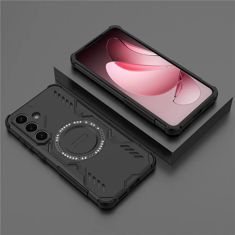 For Samsung Galaxy S25 Magnetic Case Butterfly Armor Hollow Heat Dissipation PC + TPU Phone Cover - Black