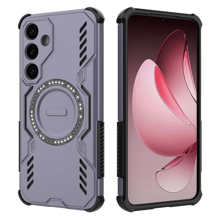 For Samsung Galaxy S25 Magnetic Case Butterfly Armor Hollow Heat Dissipation PC + TPU Phone Cover - Purple