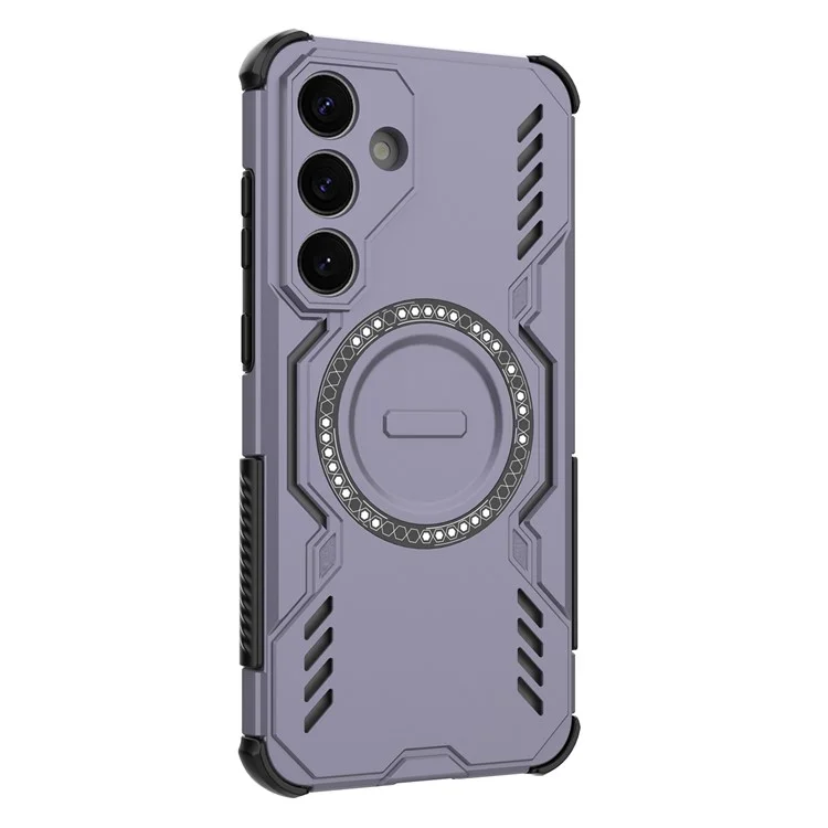 For Samsung Galaxy S25 Magnetic Case Butterfly Armor Hollow Heat Dissipation PC + TPU Phone Cover - Purple