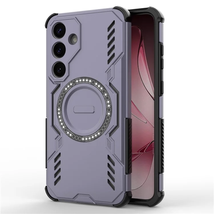 For Samsung Galaxy S25 Magnetic Case Butterfly Armor Hollow Heat Dissipation PC + TPU Phone Cover - Purple