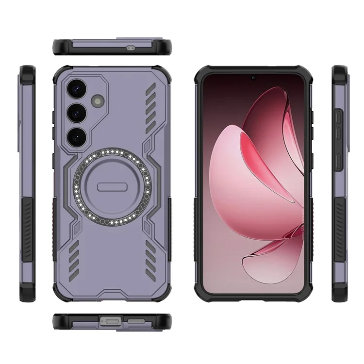 For Samsung Galaxy S25 Magnetic Case Butterfly Armor Hollow Heat Dissipation PC + TPU Phone Cover - Purple