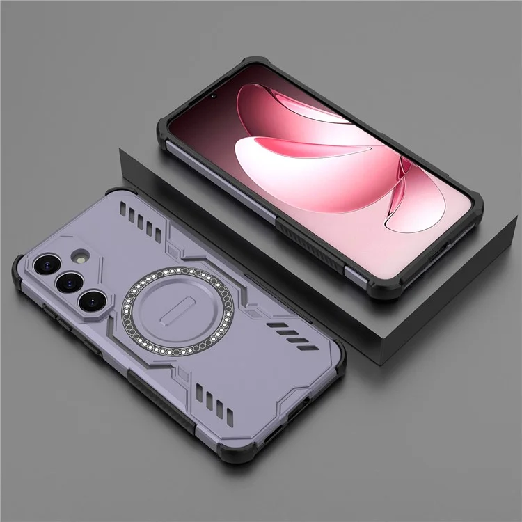 For Samsung Galaxy S25 Magnetic Case Butterfly Armor Hollow Heat Dissipation PC + TPU Phone Cover - Purple