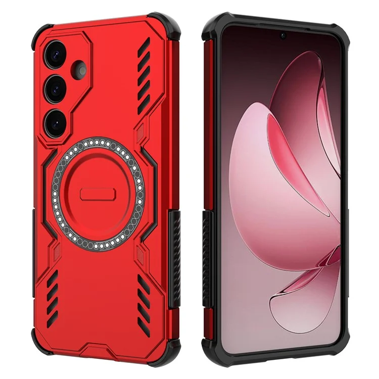 For Samsung Galaxy S25+ Magnetic Case Butterfly Armor Hollow Heat Dissipation PC + TPU Phone Cover - Red