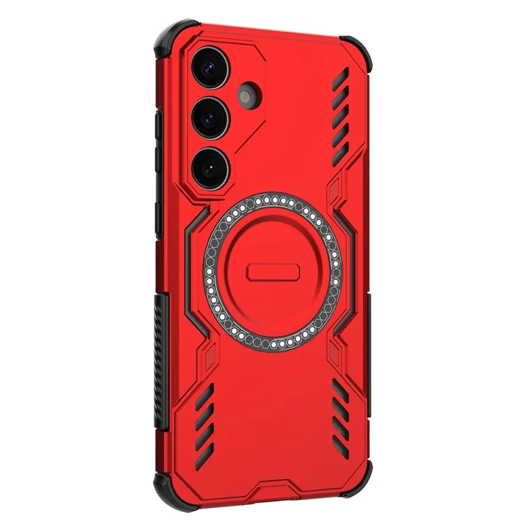 For Samsung Galaxy S25+ Magnetic Case Butterfly Armor Hollow Heat Dissipation PC + TPU Phone Cover - Red