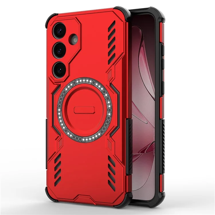 For Samsung Galaxy S25+ Magnetic Case Butterfly Armor Hollow Heat Dissipation PC + TPU Phone Cover - Red