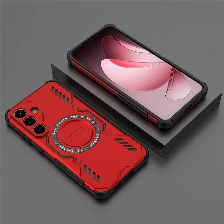 For Samsung Galaxy S25+ Magnetic Case Butterfly Armor Hollow Heat Dissipation PC + TPU Phone Cover - Red