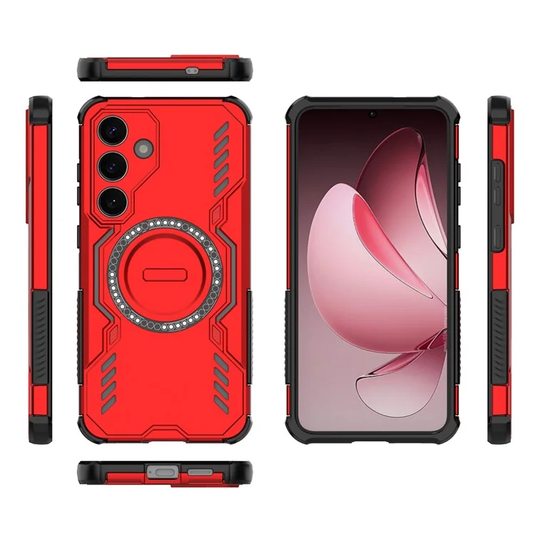 For Samsung Galaxy S25+ Magnetic Case Butterfly Armor Hollow Heat Dissipation PC + TPU Phone Cover - Red