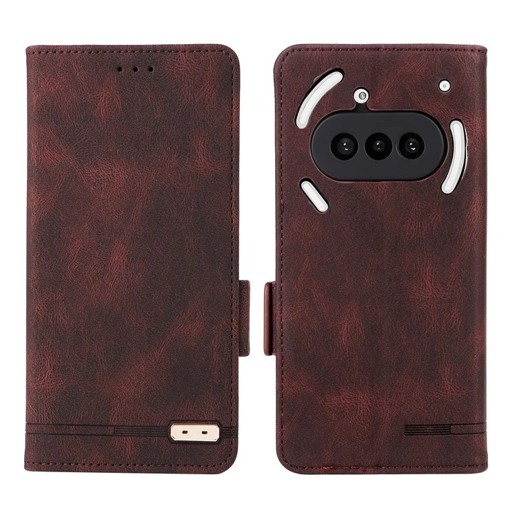 Cover a portafoglio in pelle per Nothing Phone (3a) con decorazioni metalliche - Caffè