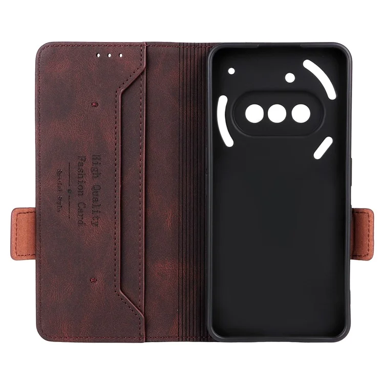 Cover a portafoglio in pelle per Nothing Phone (3a) con decorazioni metalliche - Caffè